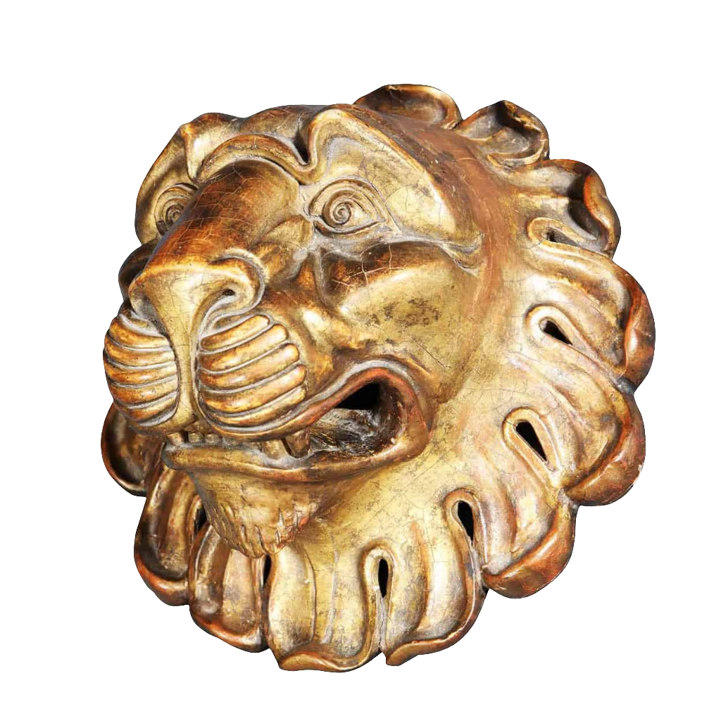 Carved Giltwood Lions Mask