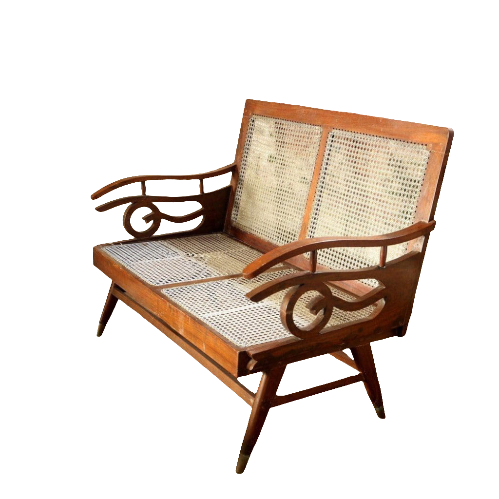 Early 20th Century Caned Bombay Art Deco Settee