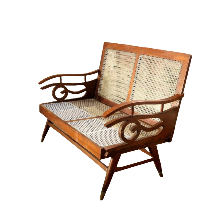 Early 20th Century Caned Bombay Art Deco Settee