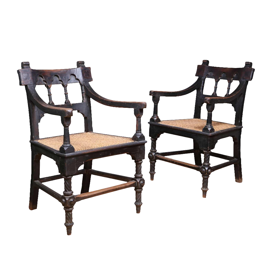 Pair of Indian Bombay Gothic Armchairs