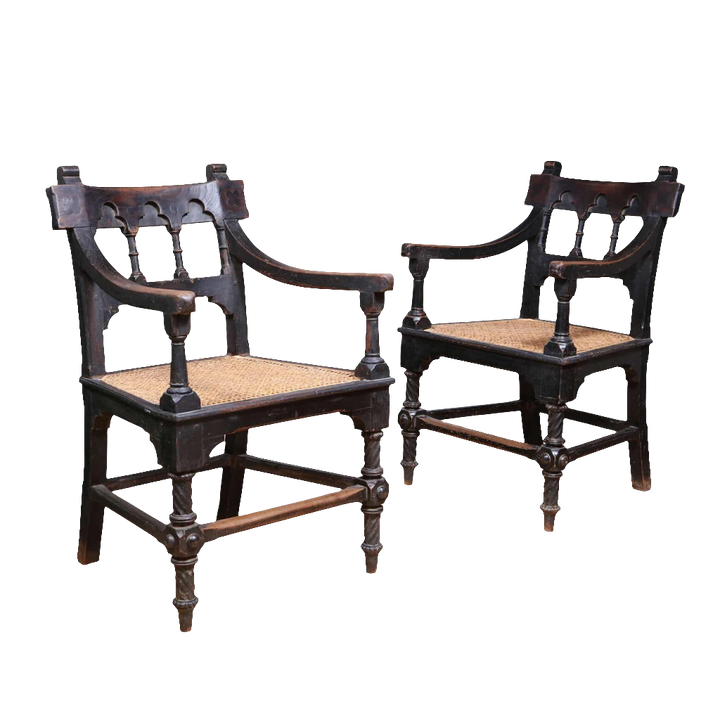 Pair of Indian Bombay Gothic Armchairs