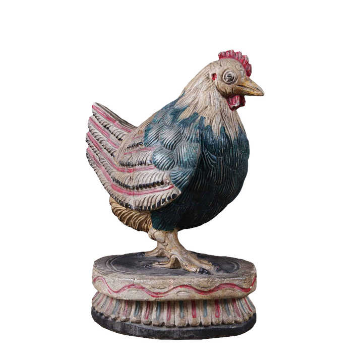 Rajasthani Carved Wood Polychrome Chicken