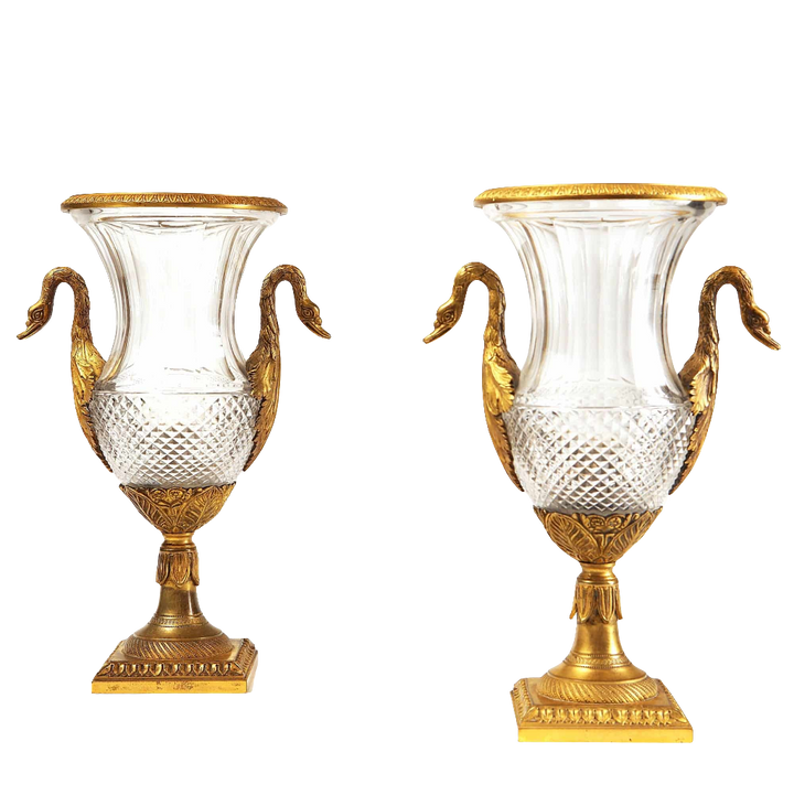 Pair of Charles X Cut Glass and Gilt Bronze Vases