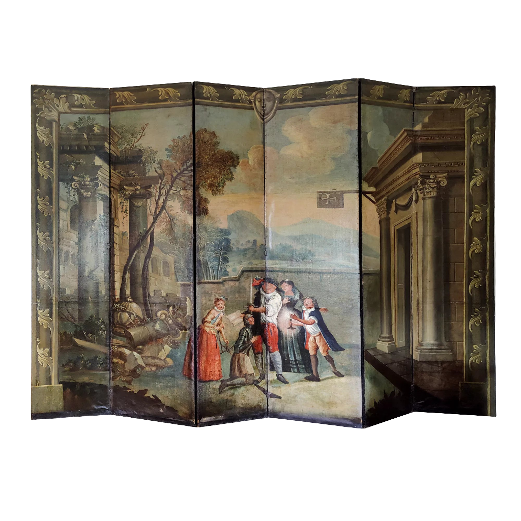 17th Century Baroque Painted 6 Fold Screen | Don Quixote