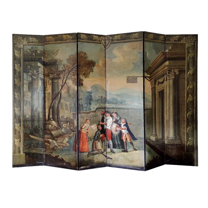 17th Century Baroque Painted 6 Fold Screen | Don Quixote