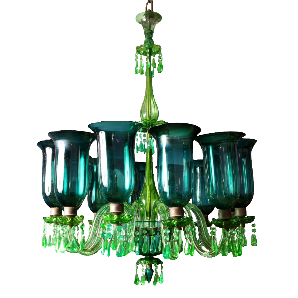 English 12 Light Emerald Green Chandelier