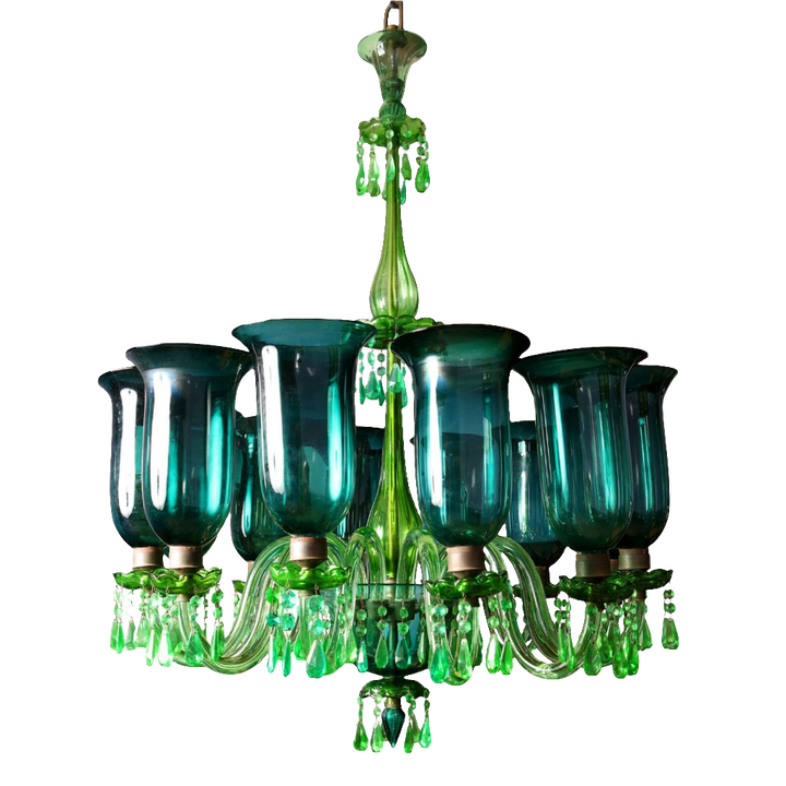English 12 Light Emerald Green Chandelier