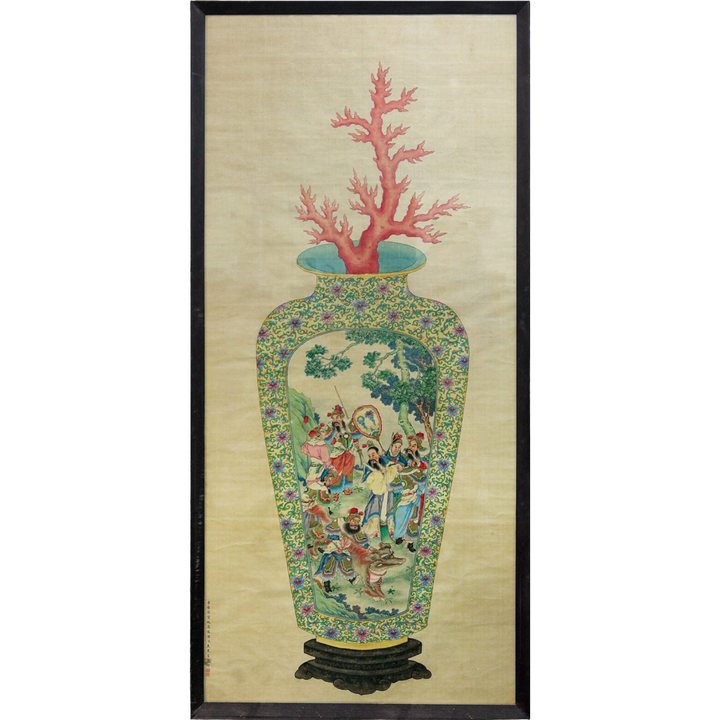 Chinese Republic Period Canton Enamel Vase Painting on Silk