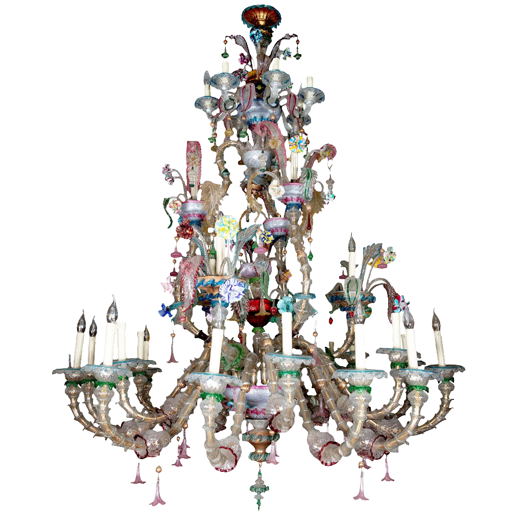 Exceptional 19th Century Murano Coloured Glass Chandelier