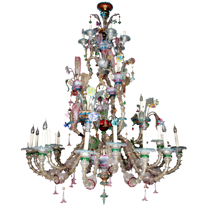 Exceptional 19th Century Murano Coloured Glass Chandelier