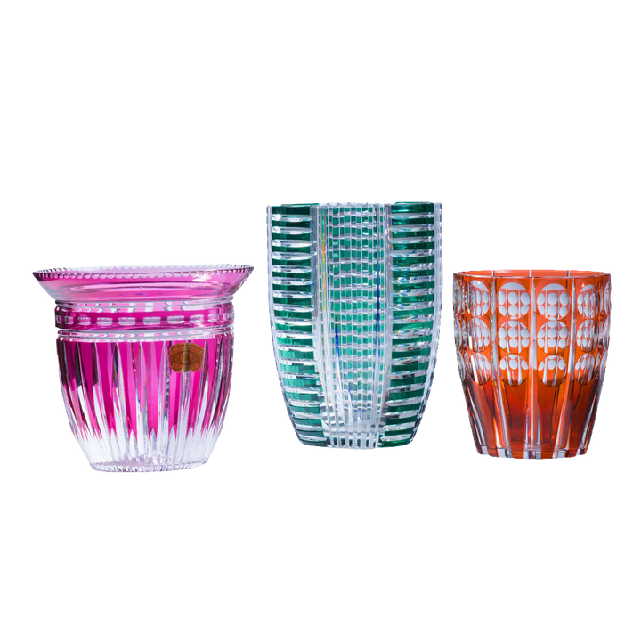 Val St Lambert Hand Blown Pink over Clear Cut Art Deco Glass Vase