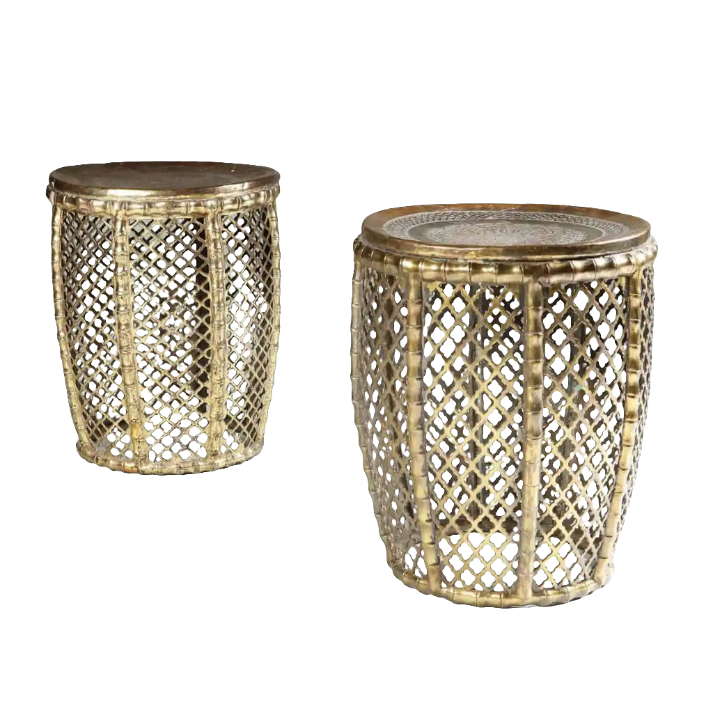 Pair of Pierced Faux Bamboo Brass Stools