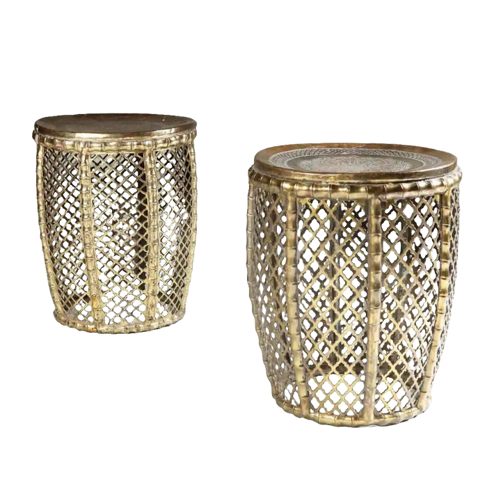 Pair of Pierced Faux Bamboo Brass Stools