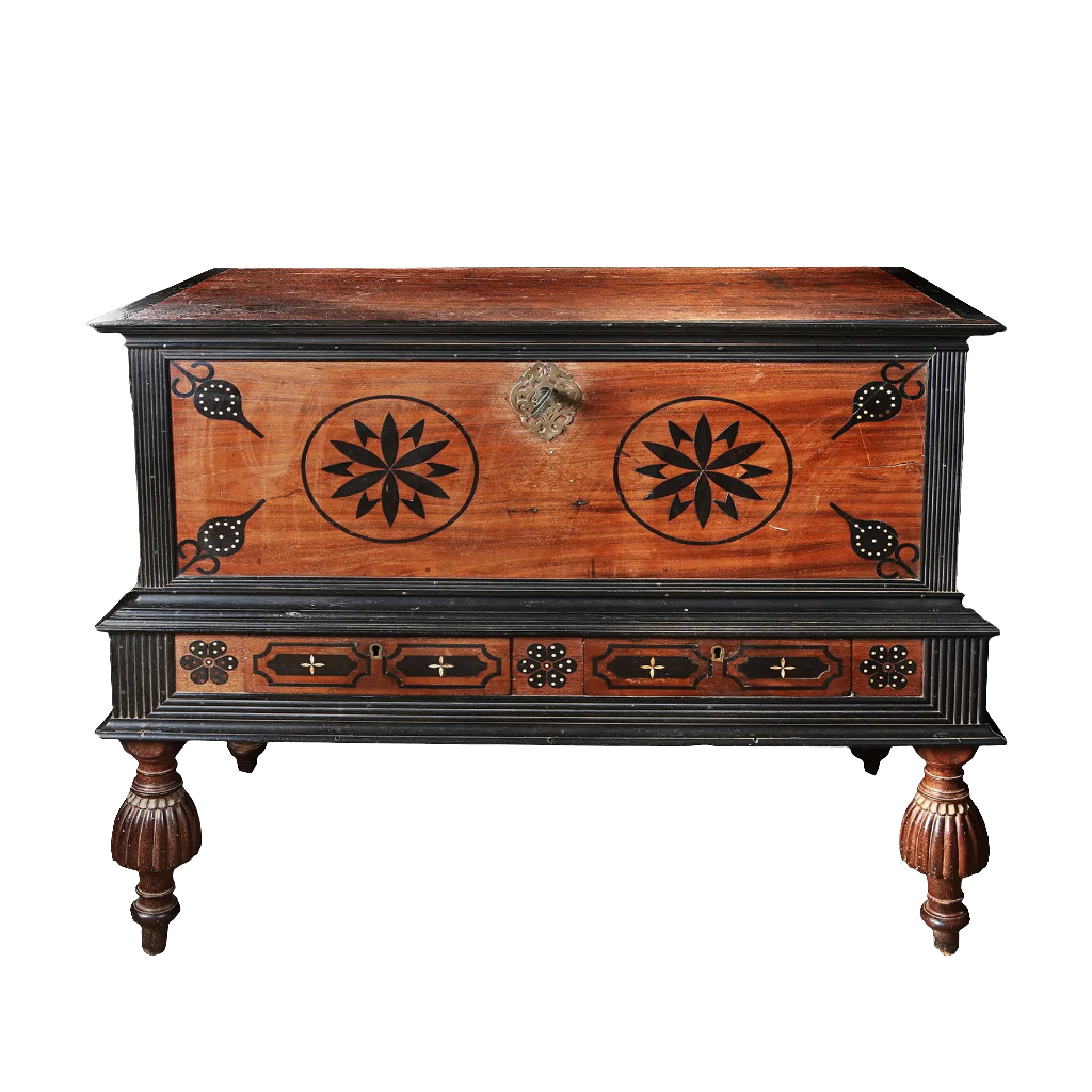 Rare Late 17th Century Inlaid Satinwood and Ebony Coffer on Stand