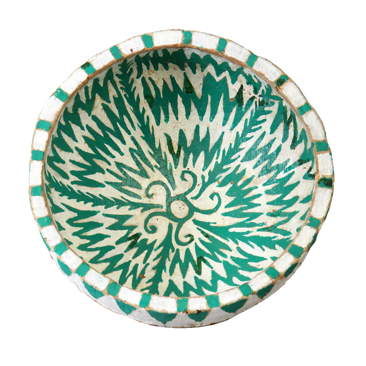 Papier Mache Green and White Bowl