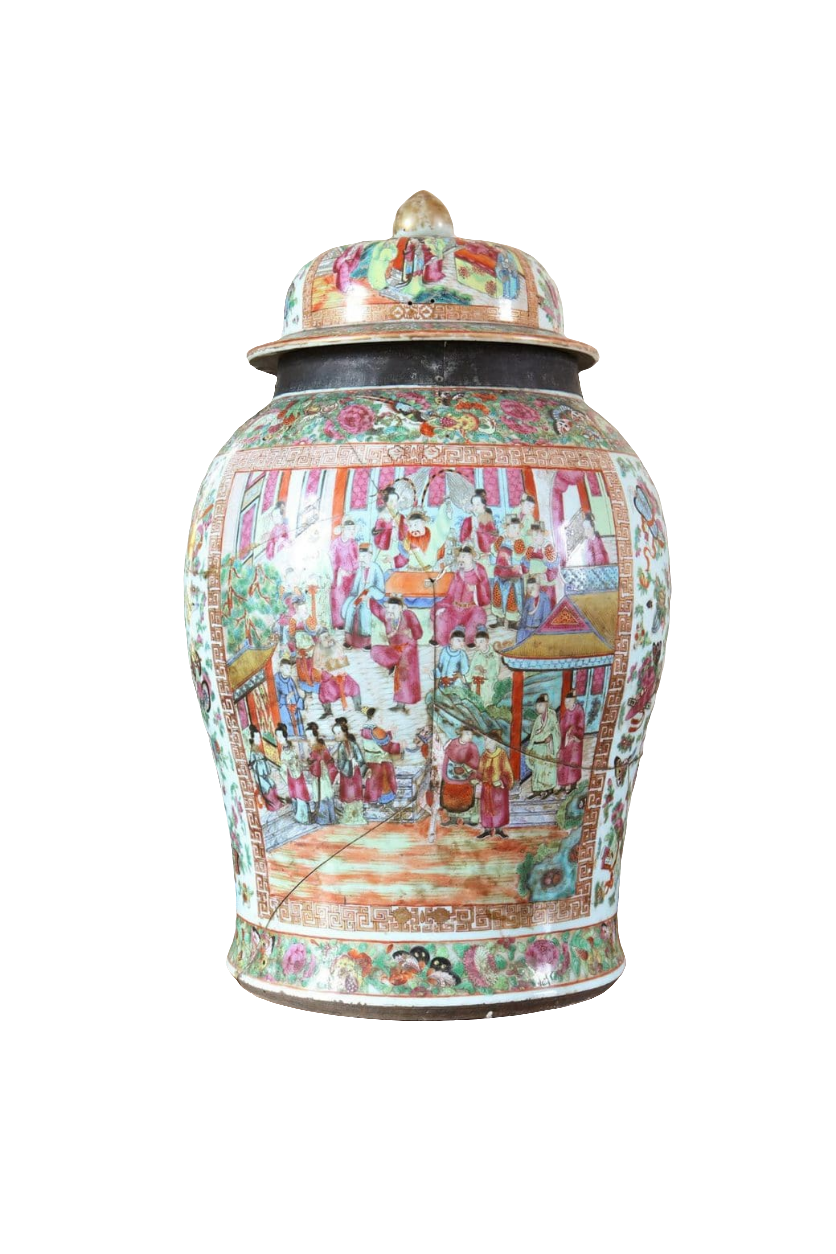 Two Large Canton Chinese Export Vases and Covers