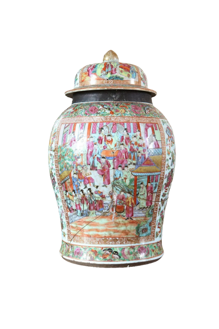 Two Large Canton Chinese Export Vases and Covers
