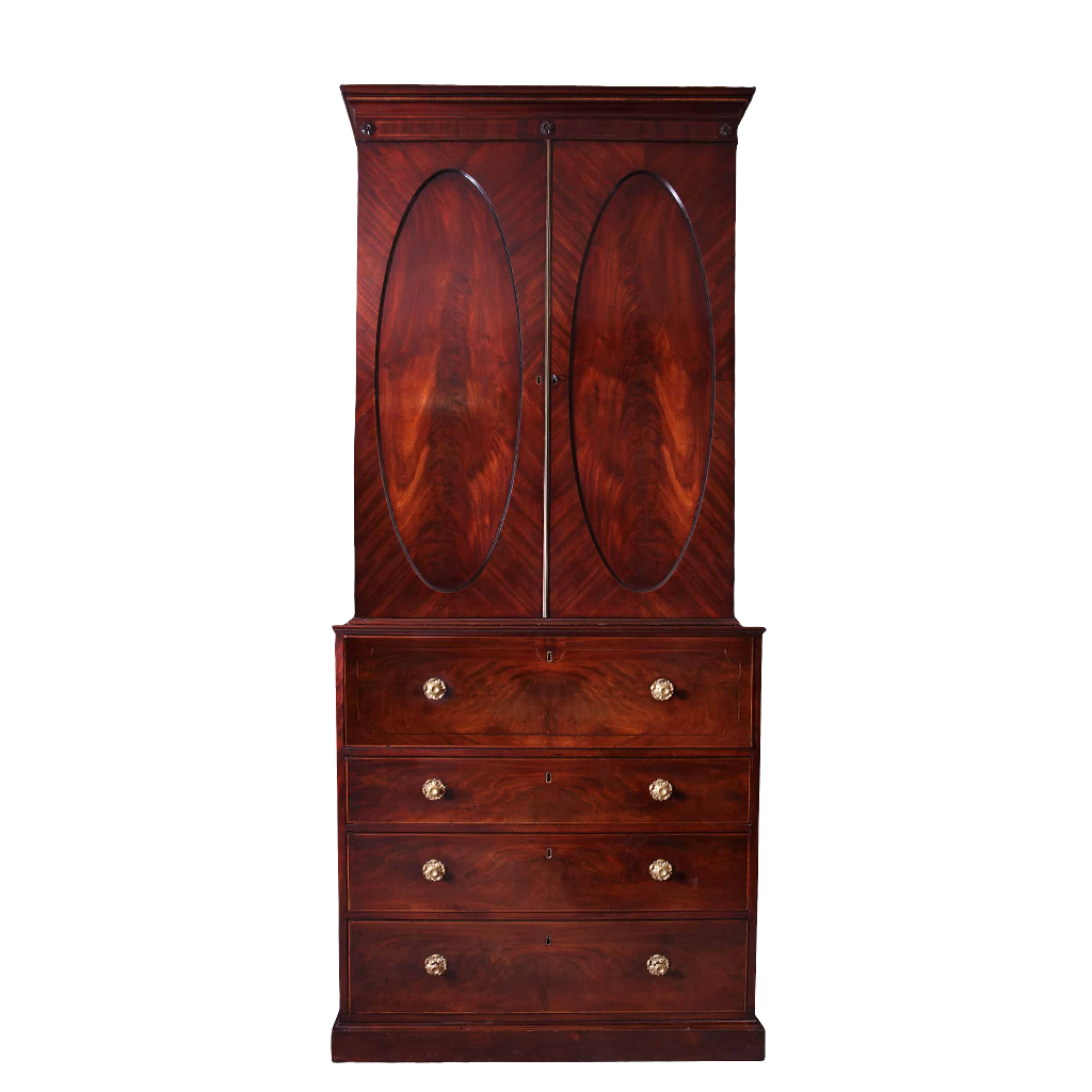 Narrow George III Hepplewhite Secretaire Bookcase