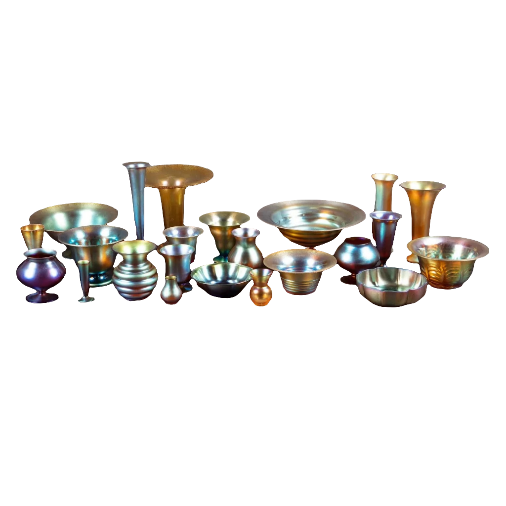23 Art Deco WMF Myra Iridescent Glass Bowls And Vases