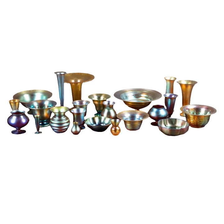 23 Art Deco WMF Myra Iridescent Glass Bowls And Vases