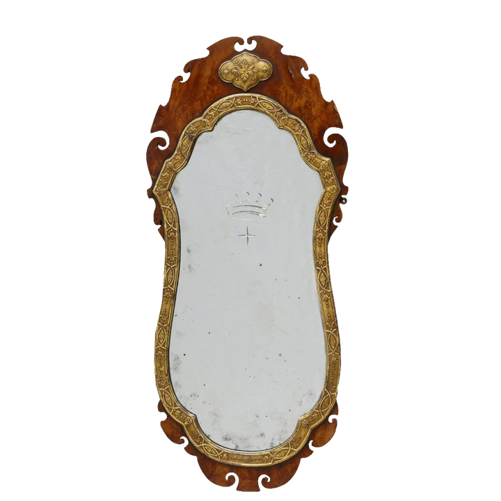 A George III flame veneered mahogany wall mirror