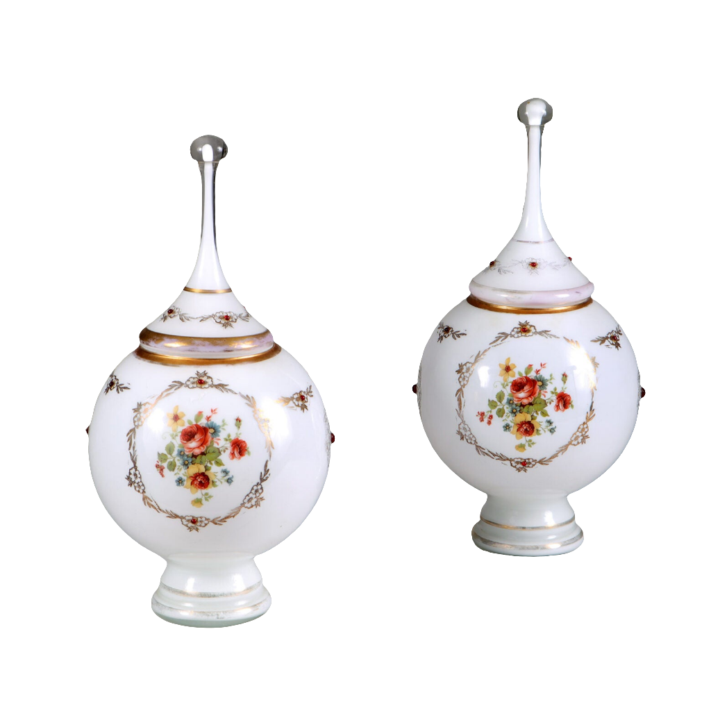 Pair of Opaline Glass Vases and Covers