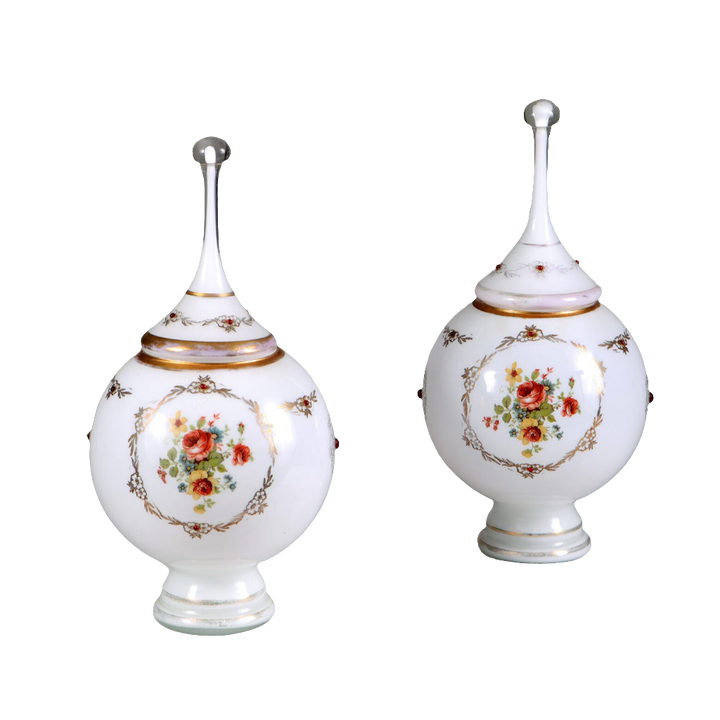Pair of Opaline Glass Vases and Covers