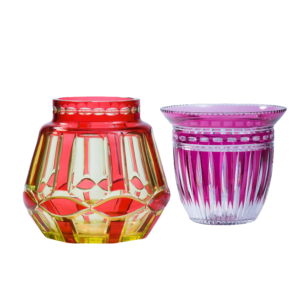 Val St Lambert Hand Blown Pink over Clear Cut Art Deco Glass Vase