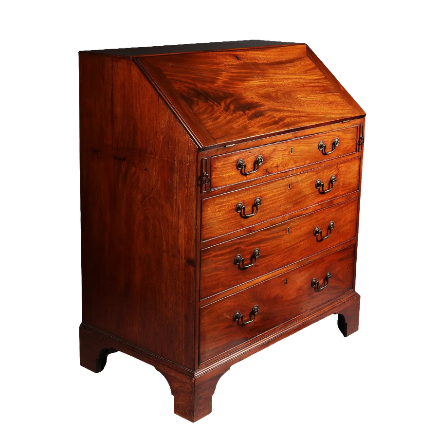 George III Bureau Desk Chest of Drawers mid-18th century mahogany with four drawers and drop handles on bracket feet.