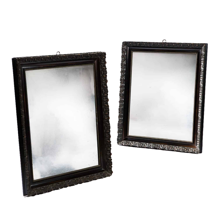 Pair Of 19th Century French Mirrors with polished frames and original plates, circa 1870, height 99 cm width 83 cm.