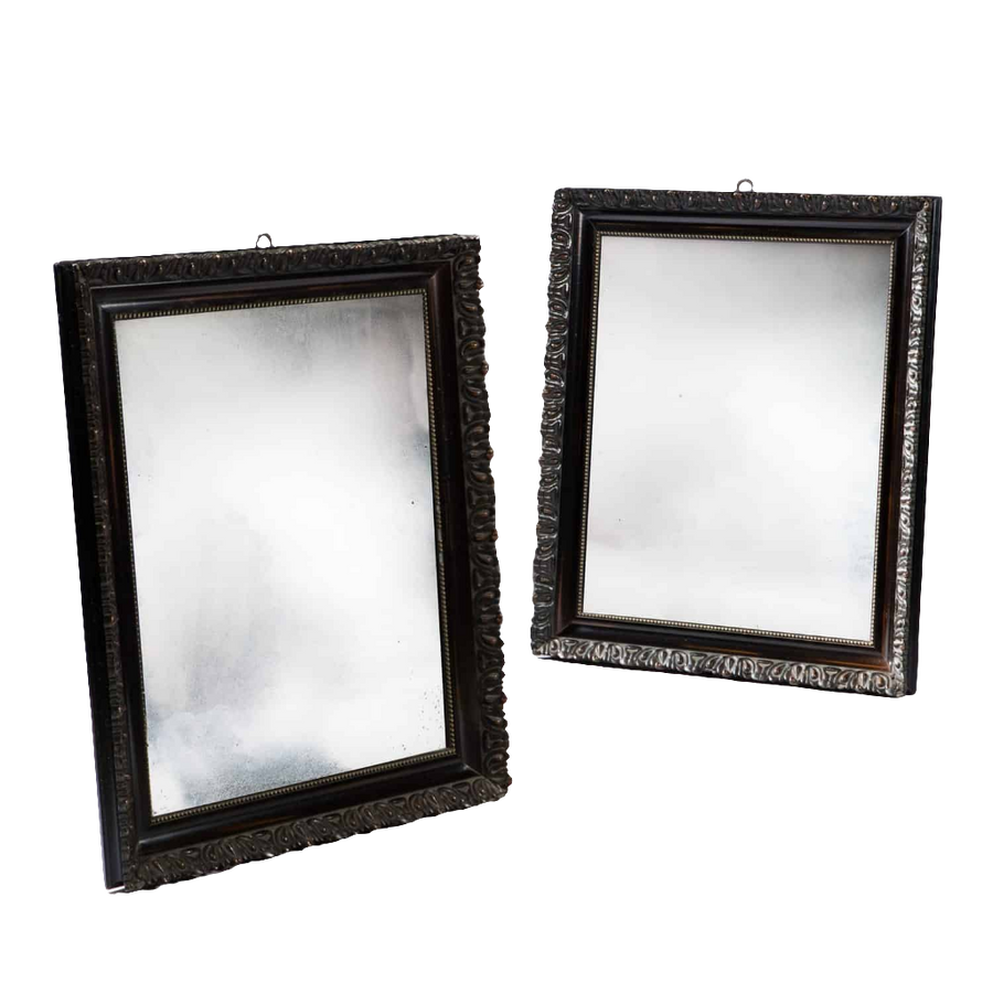 Pair Of 19th Century French Mirrors with polished frames and original plates, circa 1870, height 99 cm width 83 cm.