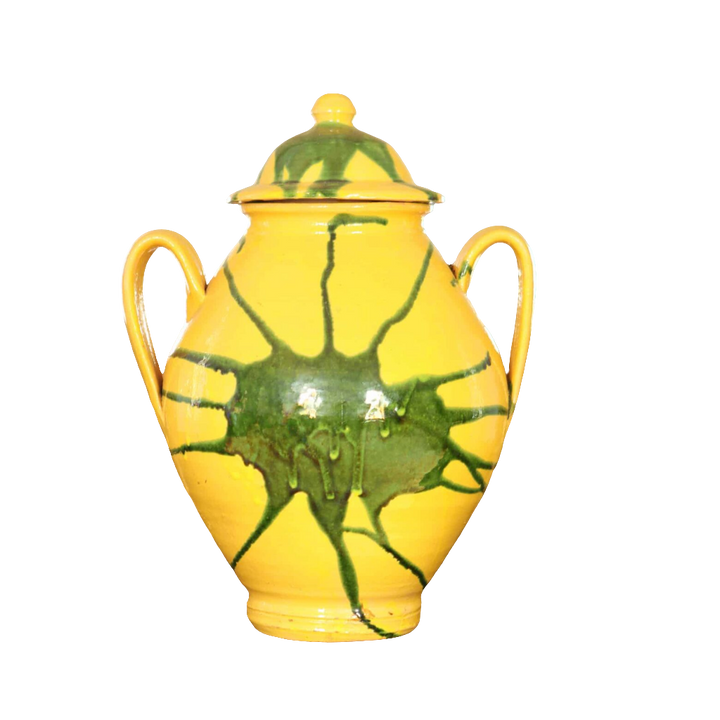 Green Splash over Canary Yellow Vase and Cover