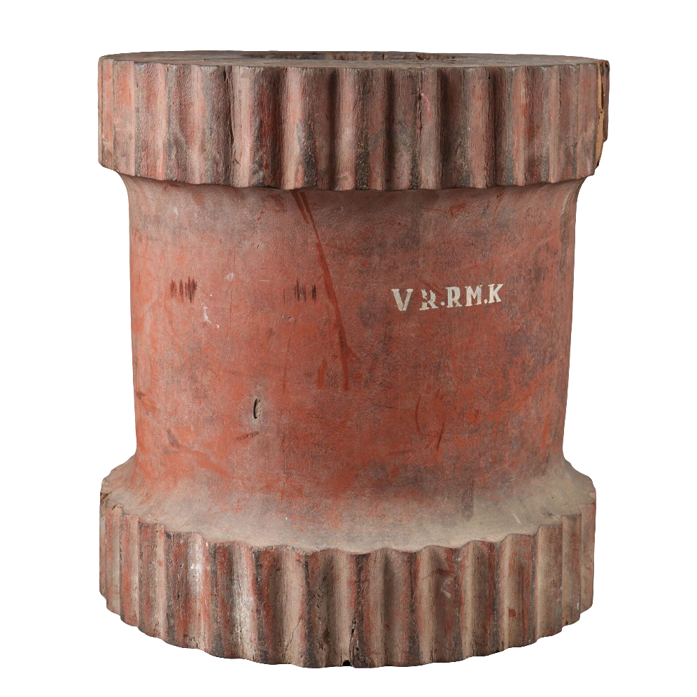 Large Indian Red Painted Teak Mortar