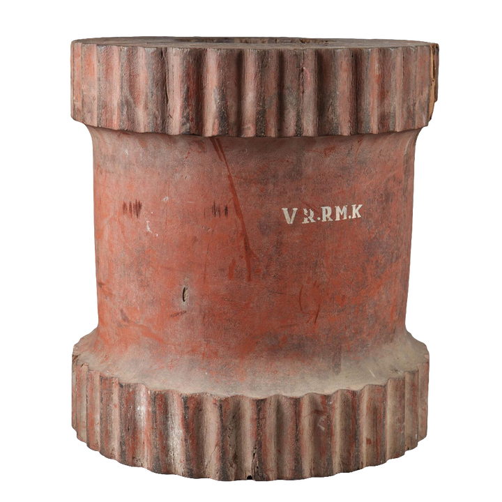 Large Indian Red Painted Teak Mortar