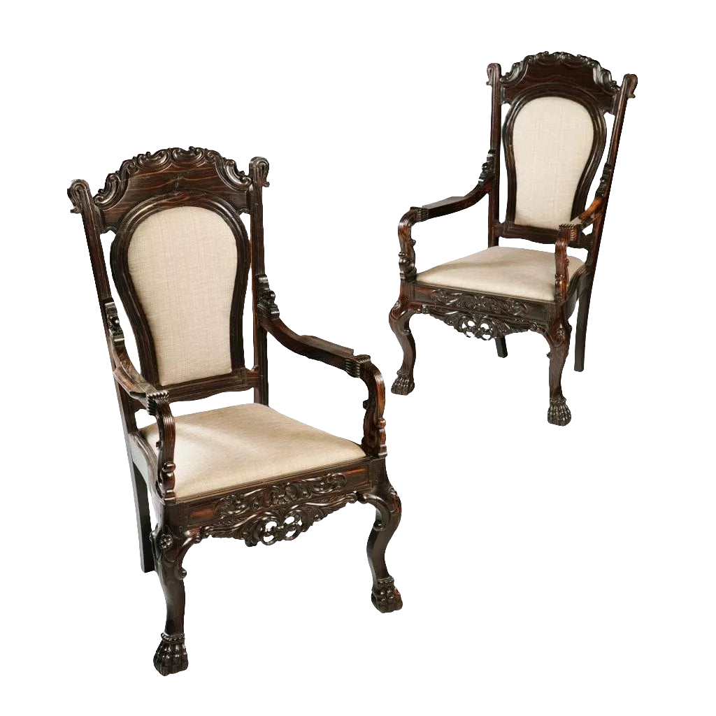 PAIR OF 19TH CENTURY SINHALESE CALAMANDER WOOD ARMCHAIRS