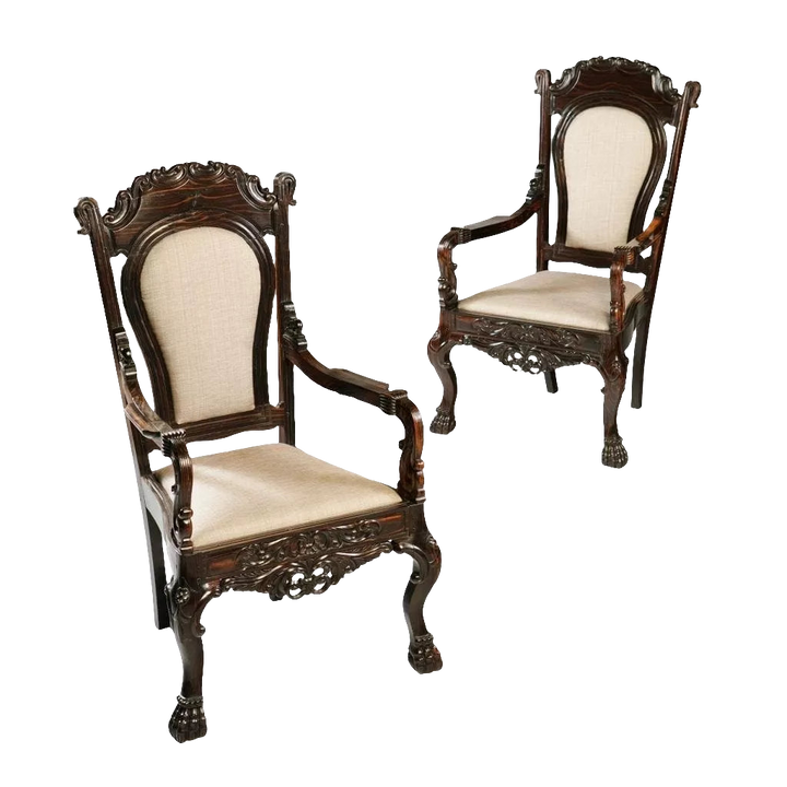 PAIR OF 19TH CENTURY SINHALESE CALAMANDER WOOD ARMCHAIRS