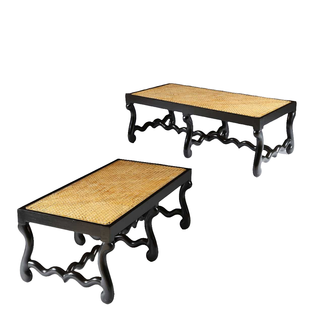 Pair of Os de Mouton Ebonised Long Benches