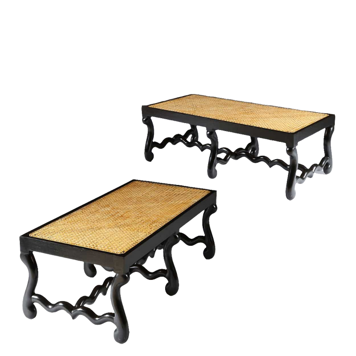 Pair of Os de Mouton Ebonised Long Benches