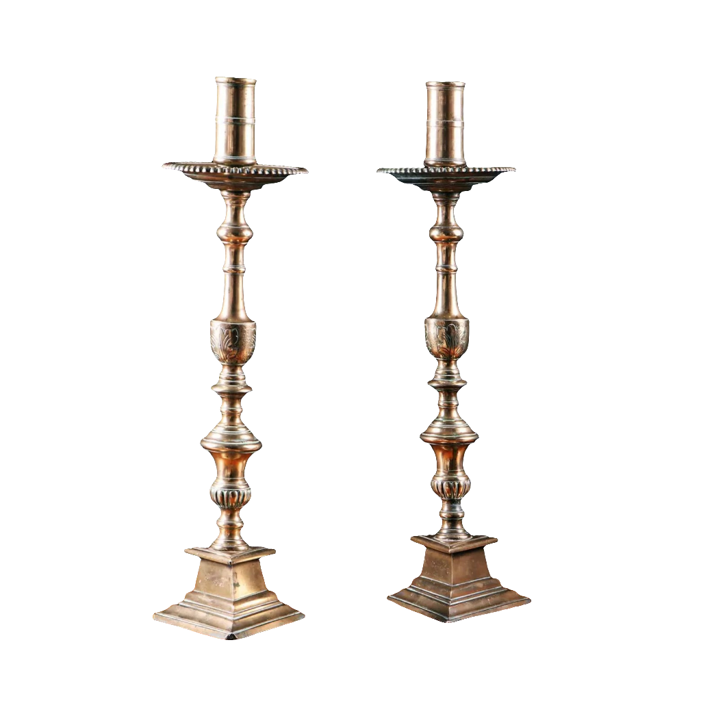 Pair of Bronze Gothic Candlesticks