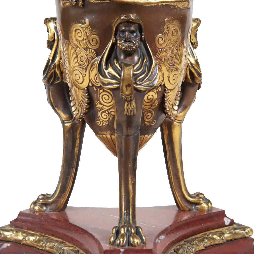Pair of Bronze Vases on Rouge Griotte Marble Bases