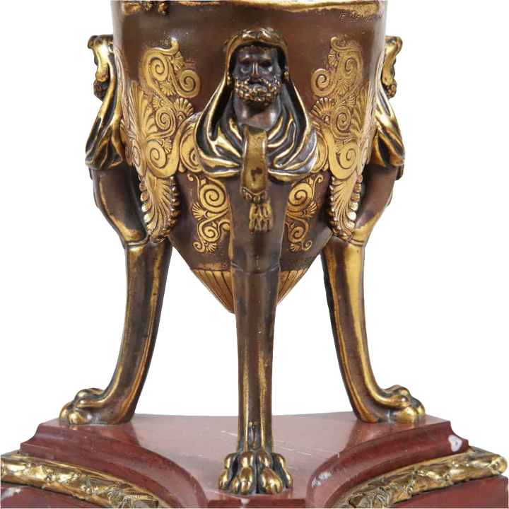 Pair of Bronze Vases on Rouge Griotte Marble Bases