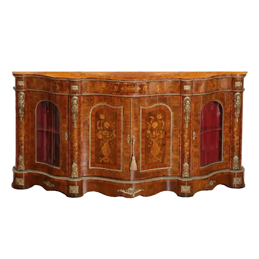 Antique Walnut Marquetry Credenza - 92 Inch