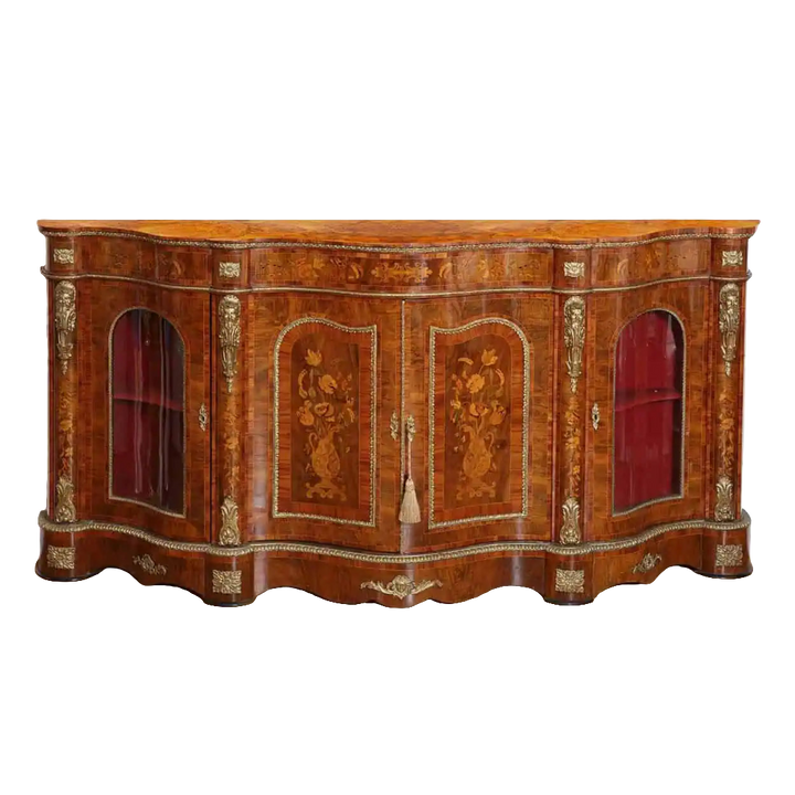 Antique Walnut Marquetry Credenza - 92 Inch