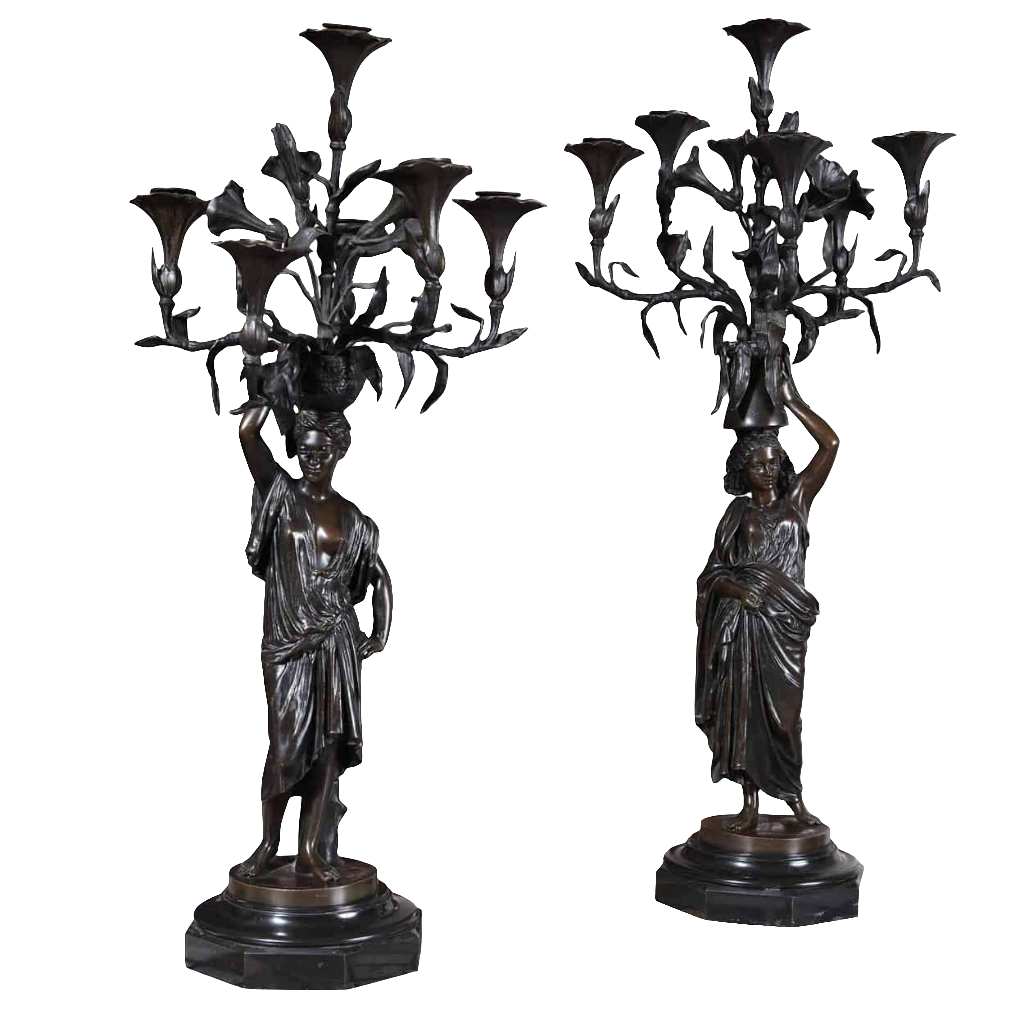 Pair of Bronze Orientalist Candelabra by Charles Cumberworth