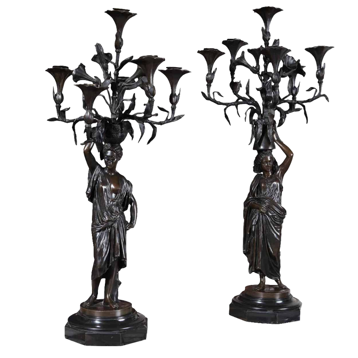 Pair of Bronze Orientalist Candelabra by Charles Cumberworth