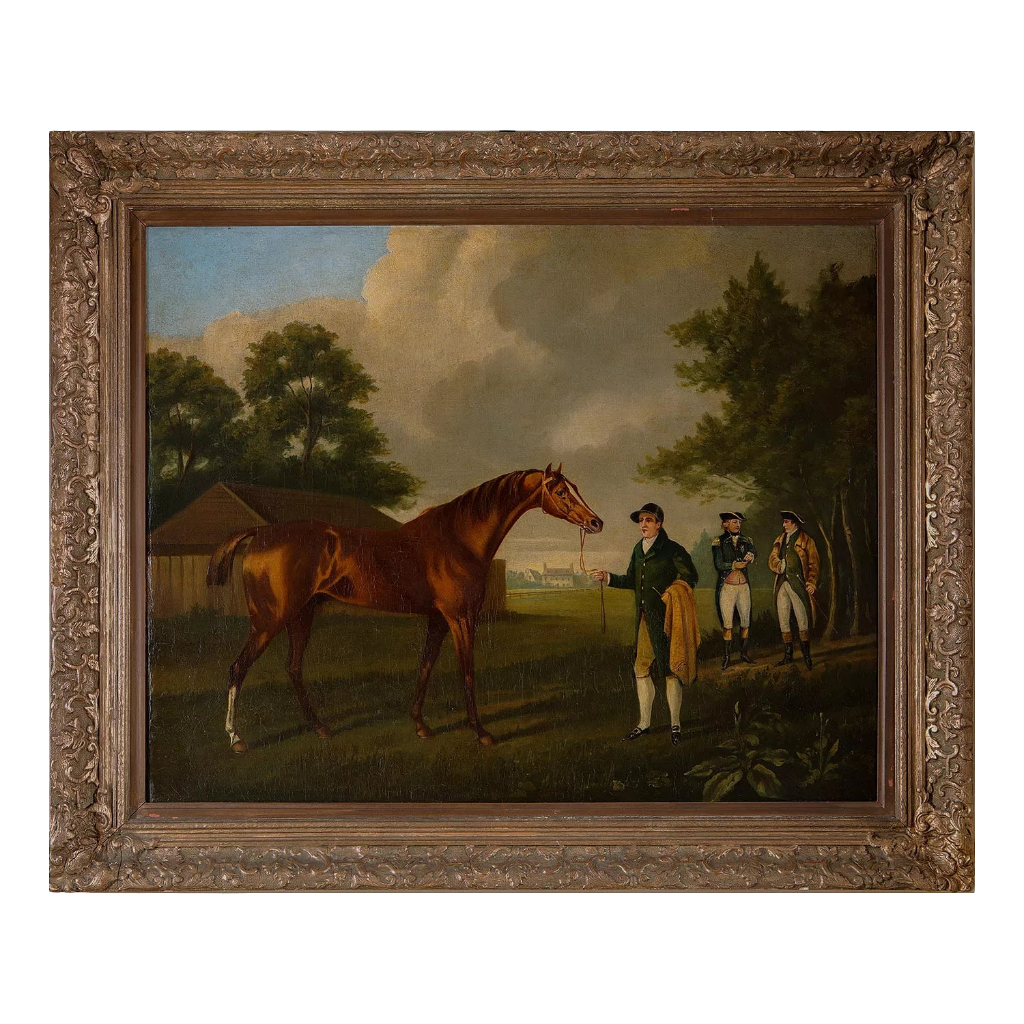 Horse and Groom in a Landscape with Figures and House