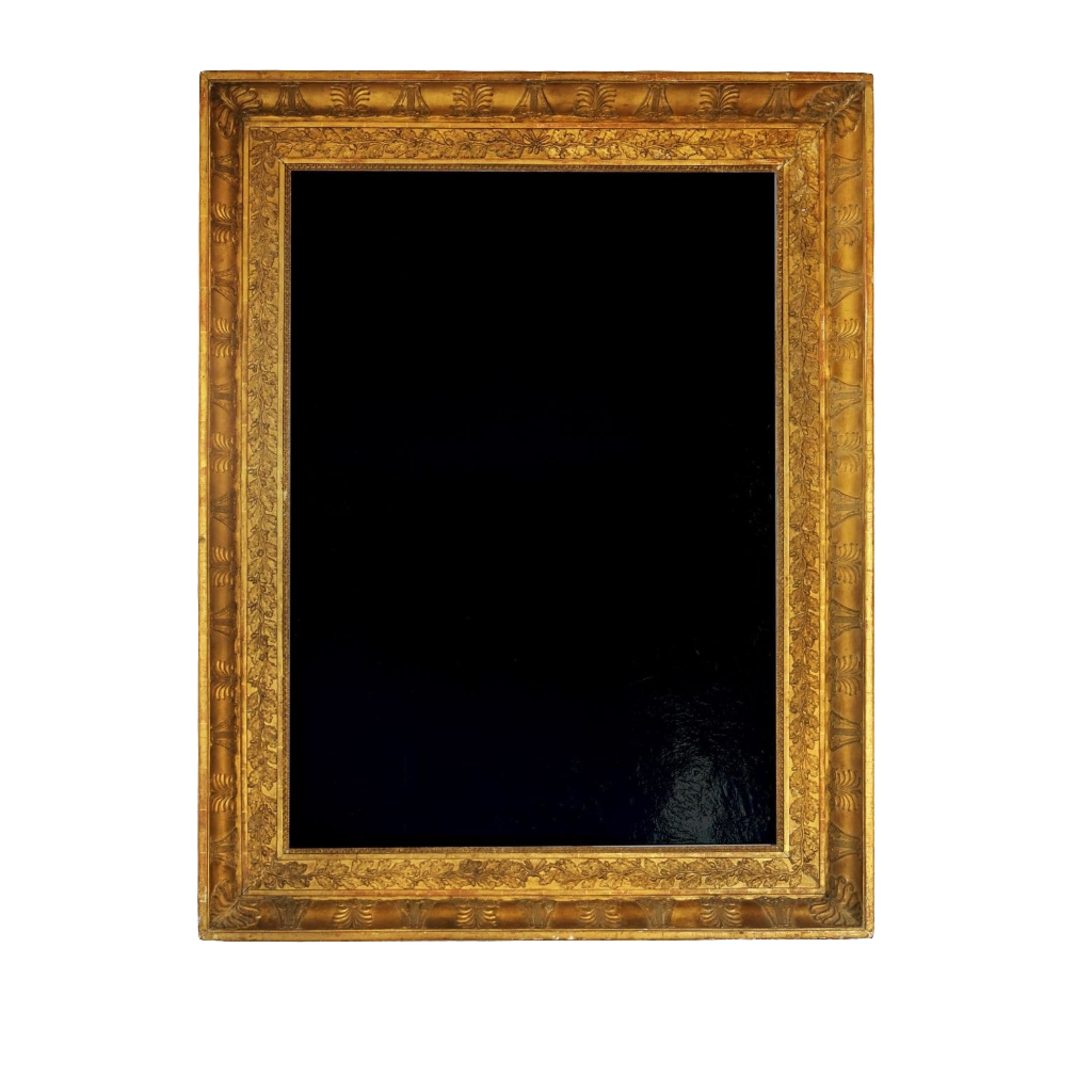 19th Century Rectangular French Empire Gilt Frame Mirror with anthemions lyres oak leaves acorns ornate design