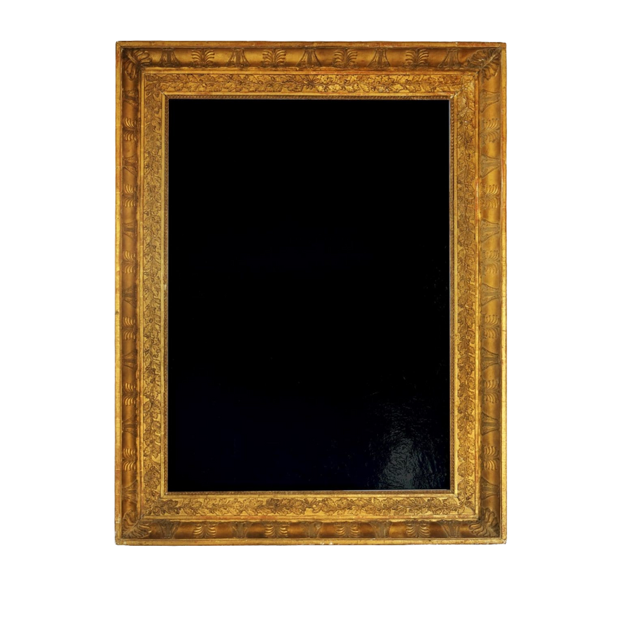 19th Century Rectangular French Empire Gilt Frame Mirror with anthemions lyres oak leaves acorns ornate design