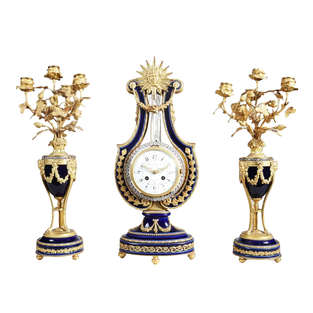 Ormolu Mounted and Jewelled Porcelain Clock Garniture