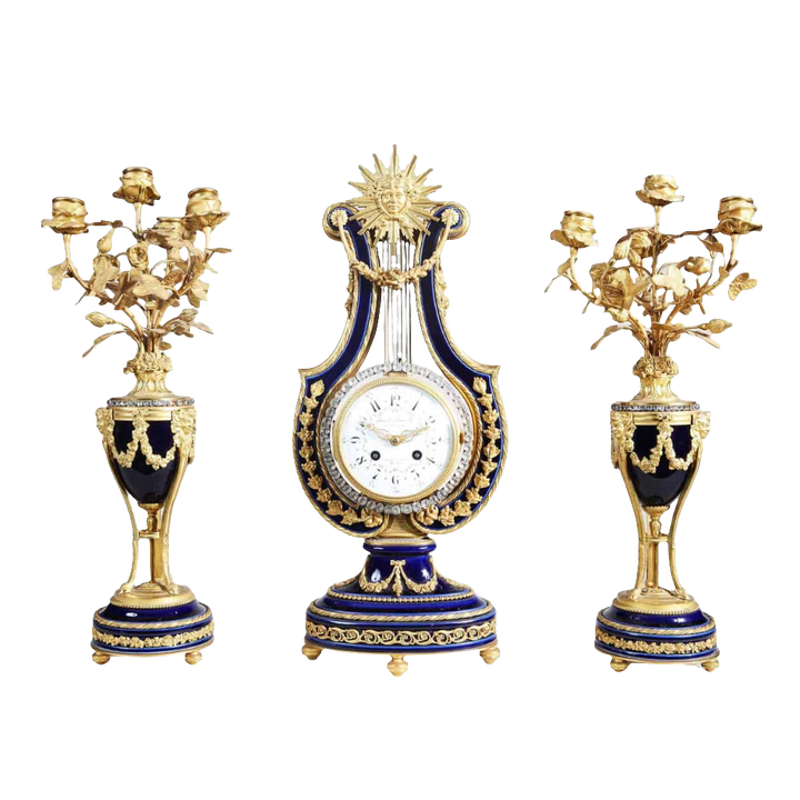 Ormolu Mounted and Jewelled Porcelain Clock Garniture